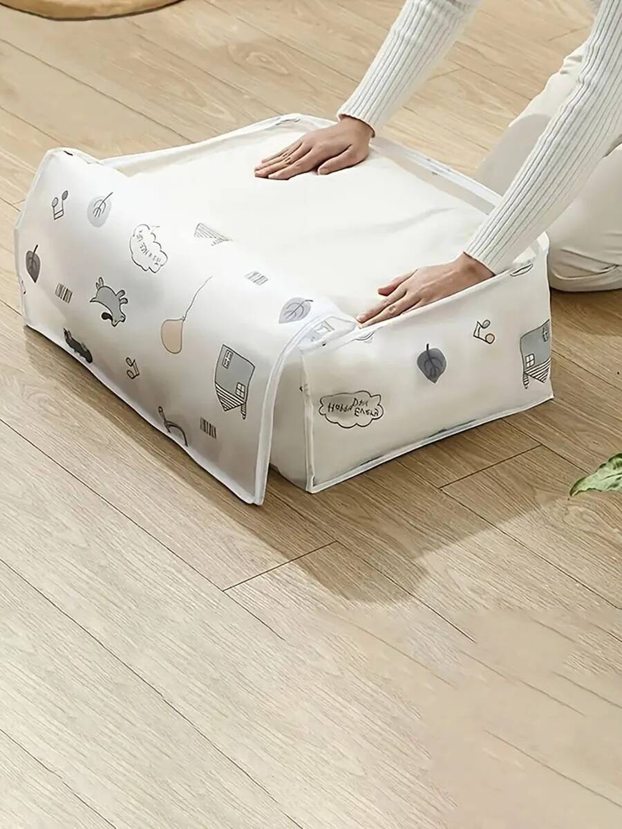 1pc Random Pattern PEVA Clothes Storage Bag, Modernist Foldable Comforter Storage Bag For Bedroom