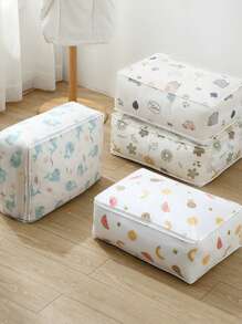 1pc Random Pattern PEVA Clothes Storage Bag, Modernist Foldable Comforter Storage Bag For Bedroom
