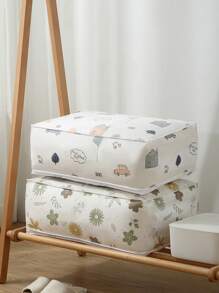 1pc Random Pattern PEVA Clothes Storage Bag, Modernist Foldable Comforter Storage Bag For Bedroom
