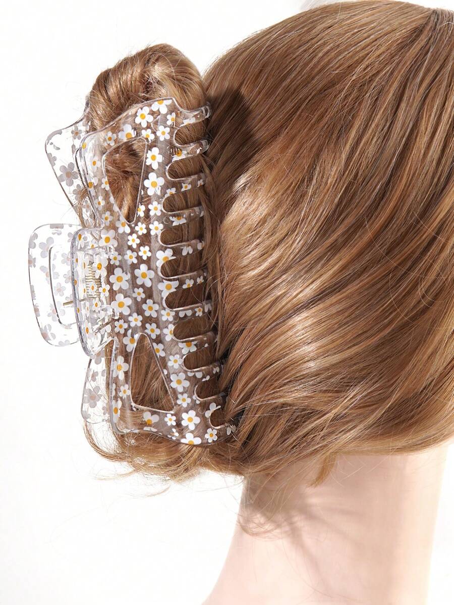 14cm超大尺寸透明印花髮卡，適用於女性的高品質大號髮卡 - 彩色 - 查看 1