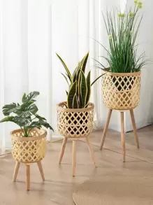 3 cái/bộ Hộp Đựng Cây Bằng Tre, Chậu Cây Rỗng Phong Cách Nhật Bản Để Trong Nhà - Màu be - Xem 1
