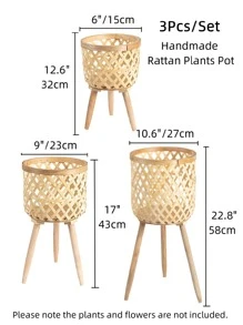 3 cái/bộ Hộp Đựng Cây Bằng Tre, Chậu Cây Rỗng Phong Cách Nhật Bản Để Trong Nhà - Màu be - Xem 3