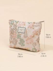 1pc Apricot Pink Big Flowers Embossed Handle Noble Three-Dimensional Large Capacity Waterproof Travel Portable Classic Soft Hexagonal Bag Makeup Bag For Women Girls Storage Makeup Organizer Makeup Case - Multicolor - View 3