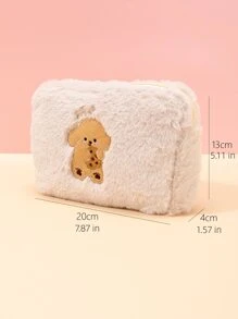 1个米色毛绒饼干可爱小狗大容量柔软八角形化妆包，适合女性和女孩，可作化妆包、护肤包、洗漱包、收纳袋、旅行必备、邮轮必备、宿舍必备、婚礼伴娘礼物、妈妈礼物、生日礼物、送给朋友和老师的礼物、家居装饰、浴室客厅卧室装饰、化妆品收纳整理包、化妆盒、旅行洗漱包、礼品收纳包、拉链配件收纳包、美甲包、女士礼物、圣诞礼物、女士礼物创意