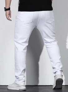 Manfinity Homme Hombres Jeans algodón unicolor con bolsillo oblicuo - Blanco - Ver 2