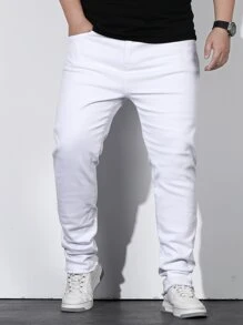 Manfinity Homme Hombres Jeans algodón unicolor con bolsillo oblicuo - Blanco - Ver 3
