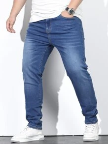 Manfinity Homme Men Plus Cotton Slant Pocket Jeans - Medium Wash - View 1