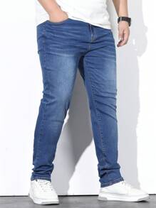 Manfinity Homme Men Plus Cotton Slant Pocket Jeans - Medium Wash - View 3