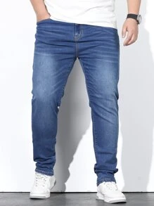 Manfinity Homme Men Plus Cotton Slant Pocket Jeans - Medium Wash - View 4