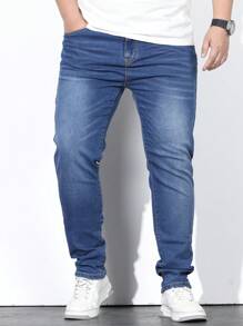Manfinity Homme Men Plus Cotton Slant Pocket Jeans - Medium Wash - View 6