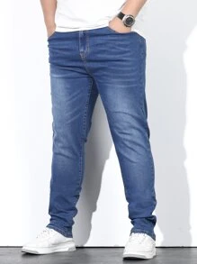 Manfinity Homme Men Plus Cotton Slant Pocket Jeans - Medium Wash - View 7