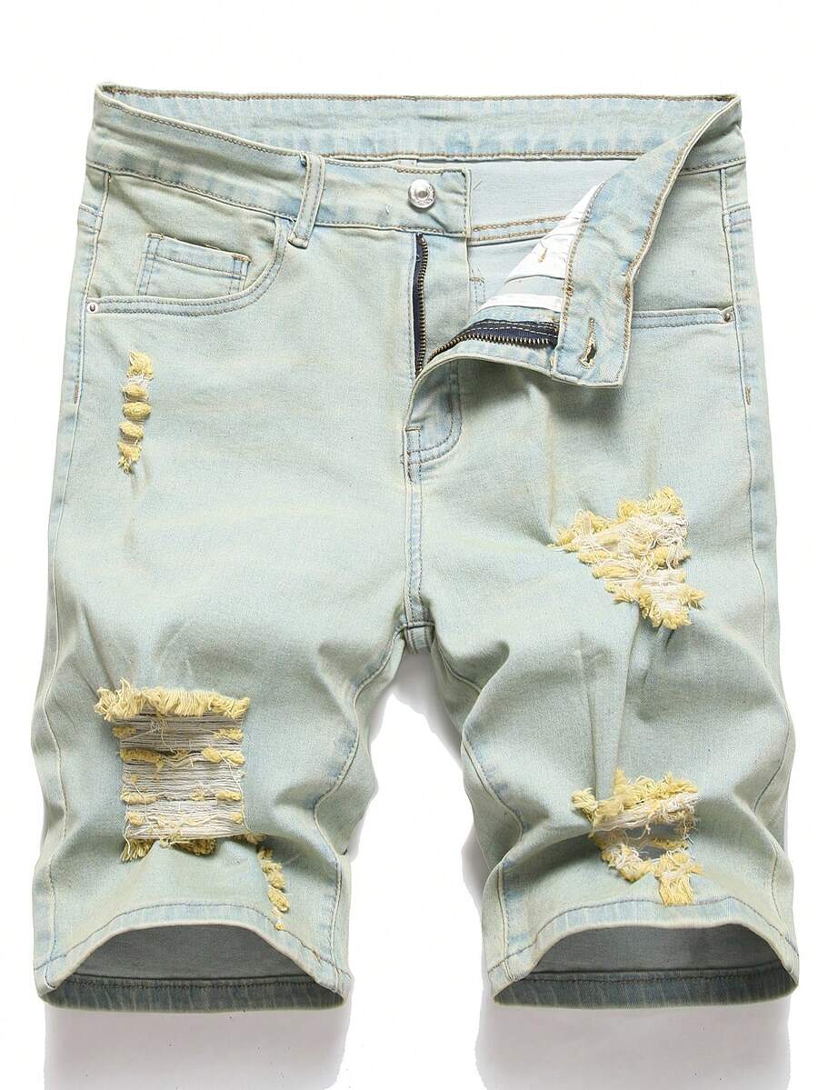 Manfinity LEGND Hombres Shorts en mezclilla desgarro crudo - Lavado ligero - Ver 1