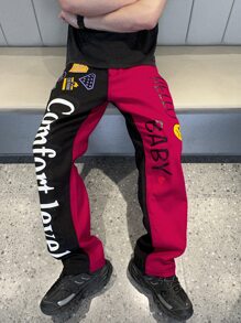 Manfinity Roghcode 宽松男士字母图案拼色牛仔裤