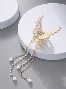 1 Nữ Ngọc Trai Giả & Cánh Trang Trí Vuốt Tóc Cá Sấu, Để Trang Trí - Vàng - Xem 2