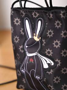 Metoo Tiramitu 1pc Waterproof Girls' Composite Material Crossbody Bag With Cartoon Rabbit Print And Closure, Including Pu Cord And Phone Case - Black - View 7