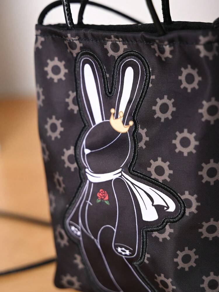 Metoo Tiramitu 1個防水女孩複合材料斜跨包,卡通兔印花和扣子,包括pu繩和手機殼 - 黑色 - 查看 7