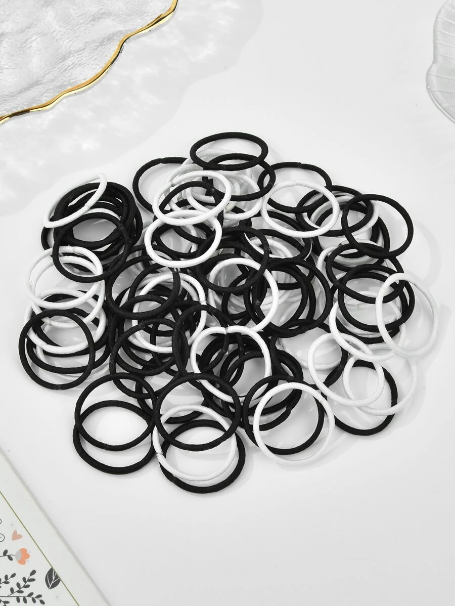 100入組素色髮圈 - 黑與白 - 查看 1