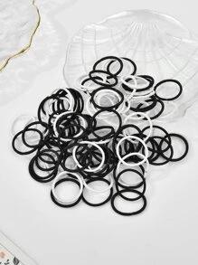 100入組素色髮圈 - 黑與白 - 查看 3
