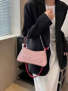 Medium Bag Letter Embossed Chain Decor - Pink - View 1