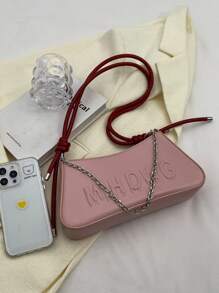 Medium Bag Letter Embossed Chain Decor - Pink - View 4
