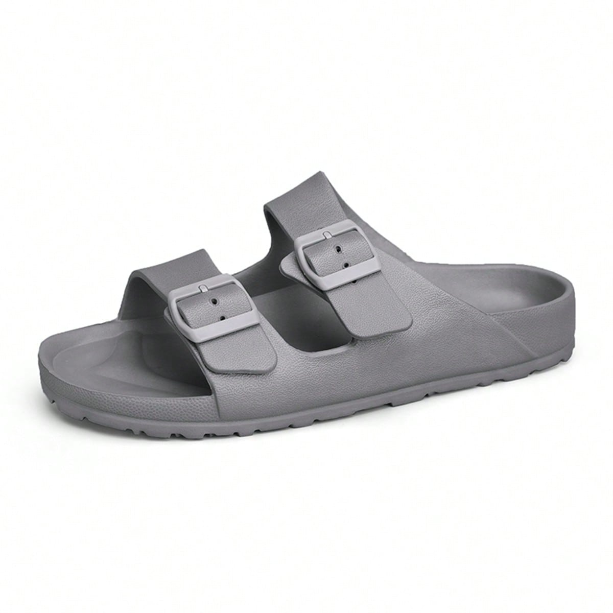 Sandalias planas deslizantes de punta redonda, sólido negro, antideslizante de plástico para hombres de primavera a verano