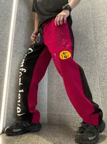 Manfinity Roghcode 宽松男士字母图案拼色牛仔裤