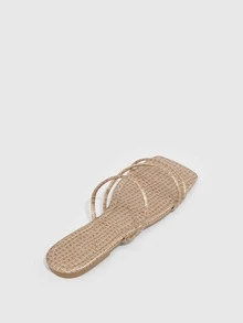 女性鱷魚壓紋細帶平底優雅杏涼拖 - 杏色 - 查看 3