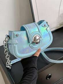 Túi Đeo Chéo Nhỏ Họa Tiết Hình Ba Chiều Trang Trí Kim Loại - Màu xanh lam - Xem 1