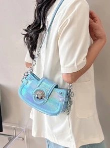 Túi Đeo Chéo Nhỏ Họa Tiết Hình Ba Chiều Trang Trí Kim Loại - Màu xanh lam - Xem 2