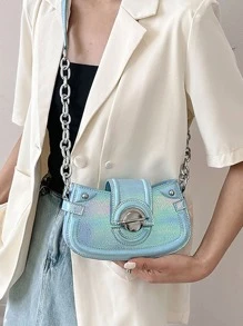 Túi Đeo Chéo Nhỏ Họa Tiết Hình Ba Chiều Trang Trí Kim Loại - Màu xanh lam - Xem 5