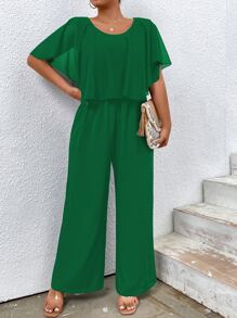 SHEIN Clasi Plus Solid Wide Leg Cape Jumpsuit - Green - View 1