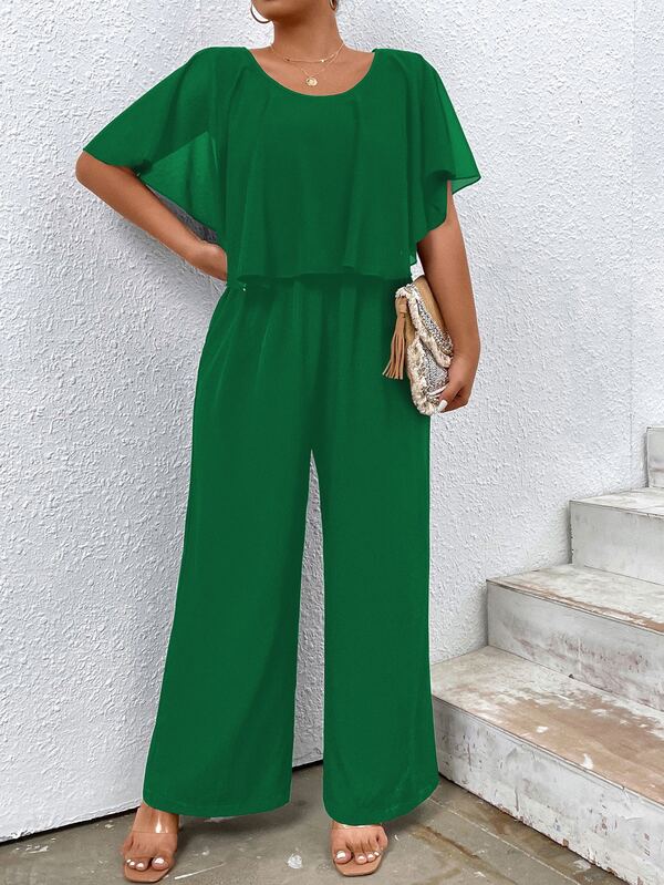 Plus Solid Wide Leg Cape Jumpsuit SHEIN UK