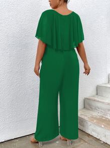 SHEIN Clasi Plus Solid Wide Leg Cape Jumpsuit - Green - View 2