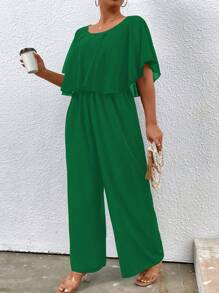 SHEIN Clasi Plus Solid Wide Leg Cape Jumpsuit - Green - View 4