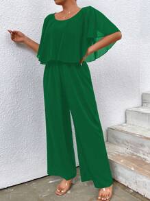 SHEIN Clasi Plus Solid Wide Leg Cape Jumpsuit - Green - View 6