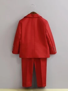 小男童1入組拼接面西裝外套和1入組長褲 - 紅色 - 查看 2