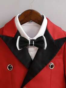 小男童1入組拼接面西裝外套和1入組長褲 - 紅色 - 查看 3