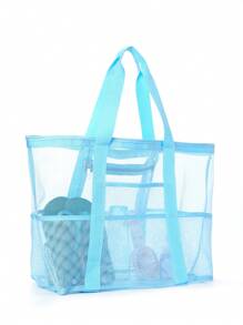 Túi lưới polyester rỗng đi biển dung tích lớn Túi giặt du lịch Túi đựng đồ bơi Túi lưới đi biển tối giản, Quà tặng Ngày của Mẹ cho Mẹ - Màu xanh nhạt - Xem 1