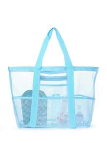 Túi lưới polyester rỗng đi biển dung tích lớn Túi giặt du lịch Túi đựng đồ bơi Túi lưới đi biển tối giản, Quà tặng Ngày của Mẹ cho Mẹ - Màu xanh nhạt - Xem 6