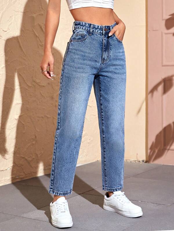 SHEIN PETITE Jeans de ajuste mom de talle alto
