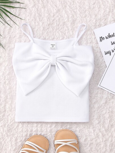 SHEIN Young Girl Solid Color Short Sleeveless Top With Bowknot Shoulder Straps Girls Bow Topbow Topbow Tops