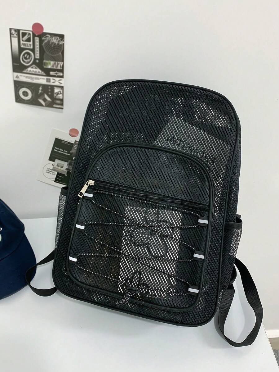 Mochila transparente de gran capacidad para hombres, bolso de hombro - Negro - Ver 1