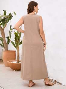 SHEIN VCAY Plus Solid Tank Dress - Apricot - View 2