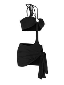 Cut Out Tie Backless Halter Bodycon Dress