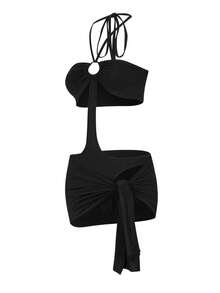 Cut Out Tie Backless Halter Bodycon Dress