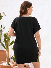 SHEIN LUNE Vestido de dos tonos con nudo delantero de manga murciélago - Multicolor - Ver 2