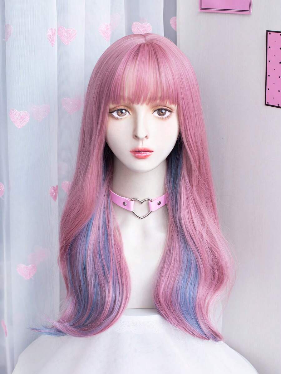 Long Body Wave Synthetic Wig With Bangs - Multicolor - View 1