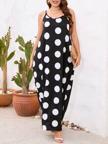 EMERY ROSE Plus Polka Dot Print Cami Dress - Black and White - View 1