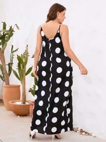 EMERY ROSE Plus Polka Dot Print Cami Dress - Black and White - View 2