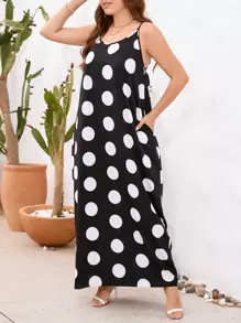 EMERY ROSE Plus Polka Dot Print Cami Dress - Black and White - View 3